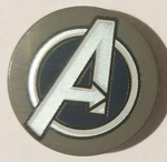 PARTS | Tile, Round 2 x 2 with Bottom Stud Holder with Silver Avengers Logo Pattern [14769pb259]