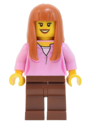 LEGO | CITY | PRELOVED | MINIFIGURE | Skyline Express Woman - Bright Pink Top, Reddish Brown Legs, Dark Orange Hair [adp019]