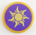 PARTS |  Tile, Round 2 x 2 with Bottom Stud Holder with Gold Sun on Dark Purple Background Pattern [14769pb236]