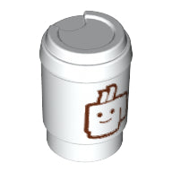 PARTS | Minifigure, Utensil Cup, Take Out Cup without Top Hole with Reddish Brown Minifigure Smile Pattern [15496pb01]